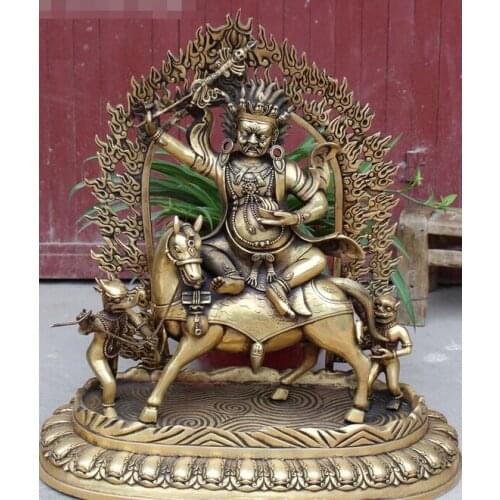 SHUN 24" Tibet Buddhism Bronze Palden Lhamo Ride Horse Hold Weapon Buddha Statue