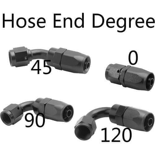 Free ship AN6 FKM Fuel Swivel Hose Anoized Aluminum Straight Elbow 0 45 90 120 Degree Hose End Oil Fuel Reusable Fitting Black