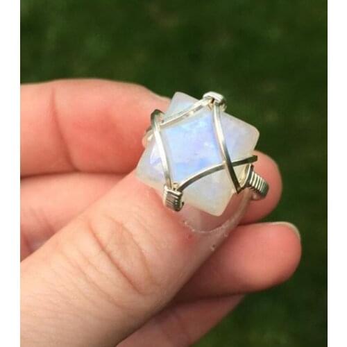 FYSL Lucky Jewelry Silver Plated Wire Wrap Square Shape Opalite Opal Finger Ring Modern Accessories