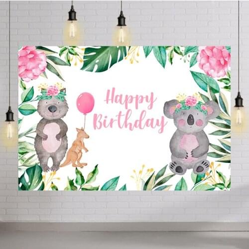 Woodland Party Backdrop Custom Green Leaves Girl Birthday Party Photocall Banner Animals Bear Photo Background Vinyl Custom