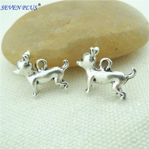High Quality 20 Pieces/Lot 7mm*28mm Antique Silver plated Antique Bronze 3D Dog Doggie Charms