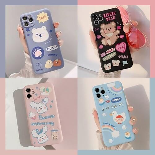 Retro Cute Cartoon Bear Beautiful Protective Cover iPhone 12 11 Pro Max Xr Xs 7 X 8 Plus MINI Mobile Phone Case Cute Soft Shell