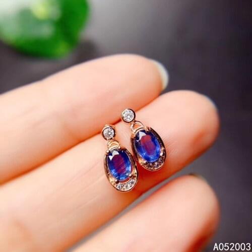 KJJEAXCMY Fine Jewelry 925 sterling silver inlaid natural sapphire female earrings Ear studs lovely support detection