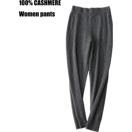 Winter Autumn Pure 100% pure cashmere pants women trousers knitted wide-leg Wool pants women fashion simple loose high waist