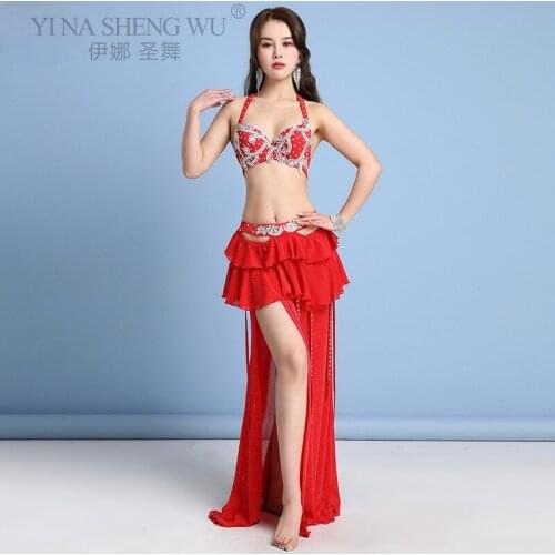New Performance Dancewear Bellydance Clothes Outfit Bra+Split Mermaid Skirt Professional Women Egyptian Belly Dance Costume Set