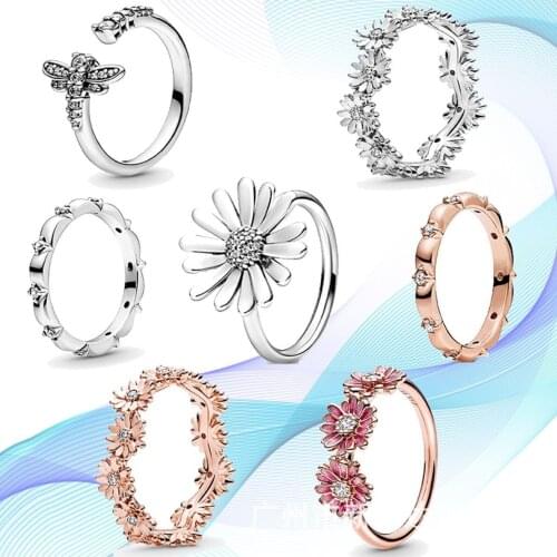 2020 New 925 Sterling Silver Shiny Daisy Wreath Ring For Women Wedding Party Gift Fashion Jewelry