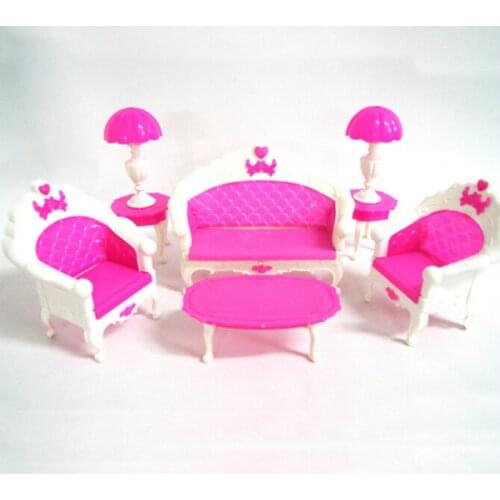 1set Girl Birthday Gift Plastic Vintage Sofa Couch Desk Lamp 6 Items/Set Accessories For Barbie Doll fashion high quality