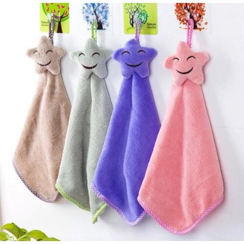 1PC Smiling Face Hand Towels Kitchen Dish Towel Dishcloth Hanging Wipe Bathroom Toilet Hand Towel Coral Velvet Absorbent Cloth