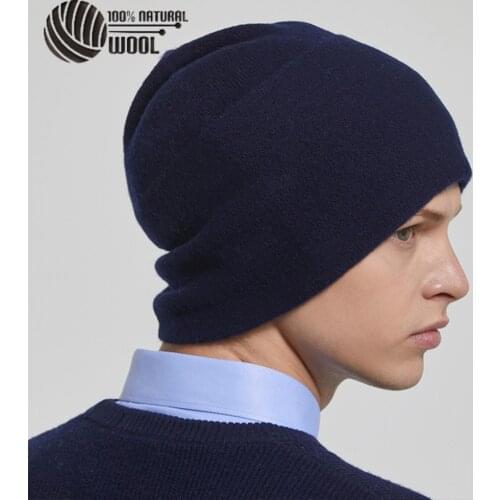 100% Australian Wool Winter Knit Slouchy Beanie Hat Cashmere Skullies Hats For Men Women Caps