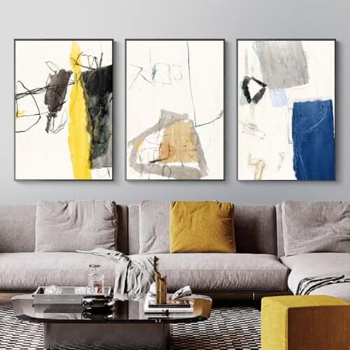 Geometric Abstract Minimalist Water Color Black Ink Line Canvas Decorative Painting Corridor Living Room Light Luxury Art