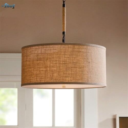 American Country Hemp Rope Pendant Lights Bedroom Living Room Dining Table Handmade Linen Fabric Study Hanging Lamps Fixtures