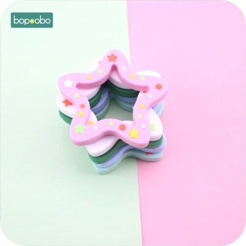 Bopoobo Baby Silicone Teether Food Grade Christmas Pendants 1pc Silicone Stars DIY Teething Necklace Accessories Charms Pendants