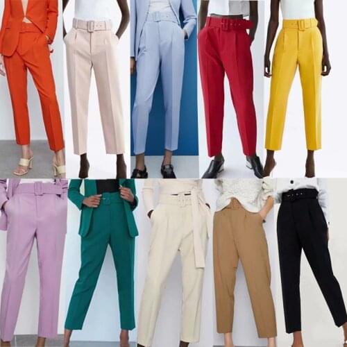 NWOMN Spring Womens Pants Za 2021 Belt Black High Waisted Trousers For Female Fashion Office Elegant Beige Casual Woman Pants