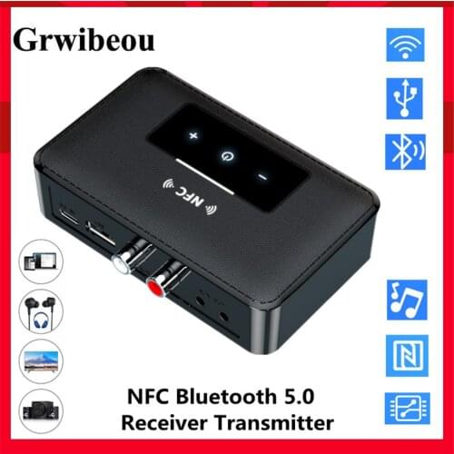 BT 5.0 Transmitter Receivers Wireless 3.5mm AUX NFC To 2 RCA Audio Adapter 2In1 Receiver Transmitters With 3.5mm Auxiliary Cable