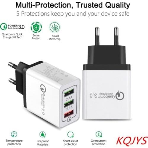 Fast Charge QC3.0 Quick Charge QC 3.0 US EU Multi 3 Port Phone Charger Adapter QC3.0 USB Travel Charger For iPhone Samsung VIVO