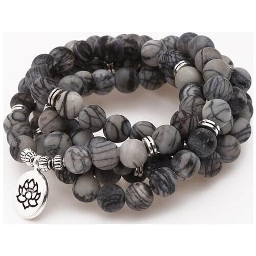 Black 108 beads 8mm elastic adjustable Lotus life tree Buddha OM eye Chakra Reiki agate Onyx Yoga Bracelet necklace yfg3