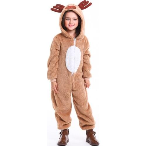 Child Christmas Elk Costume Pajamas Coral Fleece Jumpsuit Boys Girls Santa Claus Coral Fleece Sleevewear Outfit