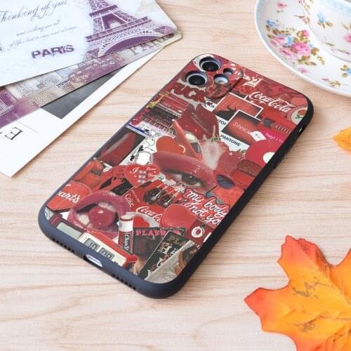 For iPhone Vintage Aesthetic Red Collage Print Soft Matt Apple iPhone Case