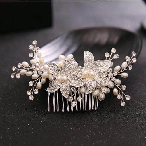Le Liin Bridal Pearl Hair Comb Alloy Leaf Headpiece Bride Crystal Headpiece Wedding Hair Accessories Hair Jewelry Bridesmaid