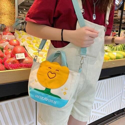 Personality Flower Contrast Canvas Crossbody Bags for Women Casual Shoulder Messenger Bag Mobile Phone Package Lady Handbag 2021