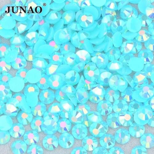 JUNAO 4 5 6mm Jelly Blue Zircon AB Resin Flat Back Rhinestone Round Stones And Crystals Non Hot Fix Strass Nail Decoration