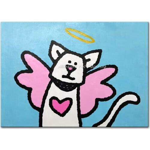 Mintura Wall Picture for Living Room Oil Paintings on Canva Hand Painted The Cartoon Angel Cat Home Decoration Wall Art No Frame