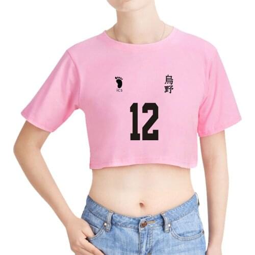 Anime Haikyuu Karasuno High School Crop Top T Shirt 100% Cotton O-Neck Short Sleeve T-Shirt Girls Hip Hop Cropped Tshirt Women