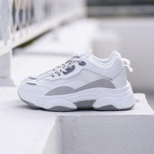 Summer Sneakers Breathable Air Mesh Daddy Shoes Women Thick Sole Sneakers Lace Up Round Toe Chunky Platform Training Shoes