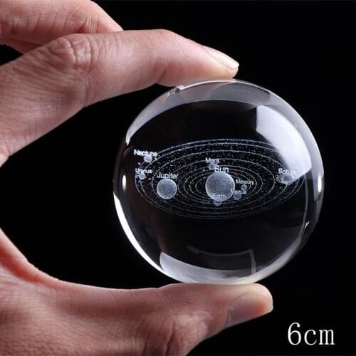 6cm Laser Engraved Solar System 3d Miniature Planets Model Glass Ball Ornament Home Furnishing Gift Crystal Ball Geography Tools