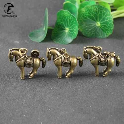 Copper Running War Horse Figurines Small Ornaments Vintage Brass Lucky Feng Shui Home Decorations Metal Animal Key Chain Pendant