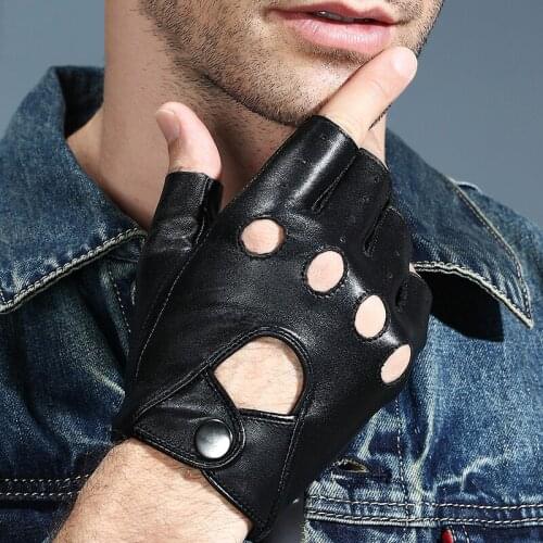 Men Women Same Style Genuine Leather Driving Gloves Motorcycle Half Finger Gloves Black Sheepskin Leather Gloves Tactical AGC002