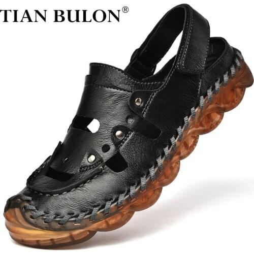 Summer Mens Sandals Leather Designer Mens Causal Shoes Outdoor Wear Resistance Roman Beach Slippers Masculino Italian Loafers