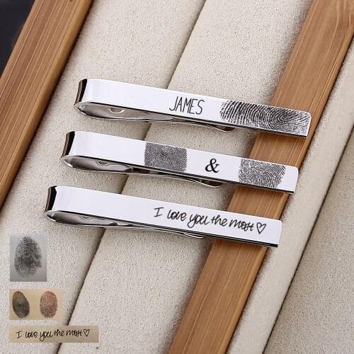 Mens Tie Clip Initials Handwriting Simple Logo Stainless Steel Gift For Father