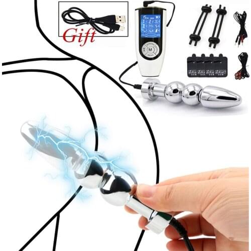 Electro Shock Kit Steel Anal Beads Plug Urethral Catheter Penis Ring Penis stimulation Dual Output High performance Host Sex Toy