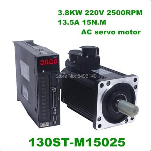 3.8kw 130ST-M15025 AC servo motor driver system 220V 15Nm 2500rpm servo kit for CNC controller router engraving