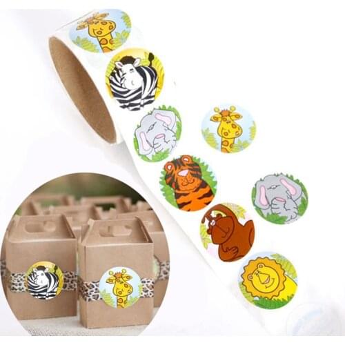 100pcs Jungle Animals Sealing Sticker DIY Gifts Posted Baking Decoration Package Adhesive Seal Label kids Favors