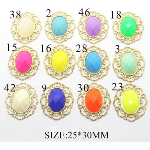 NEW 10Pc 25*30MM Gold Alloy Oval Resin Buttons Flat back Scrapbook Wedding Hair Flower Center DIY Rhinestone Buttons Accessories