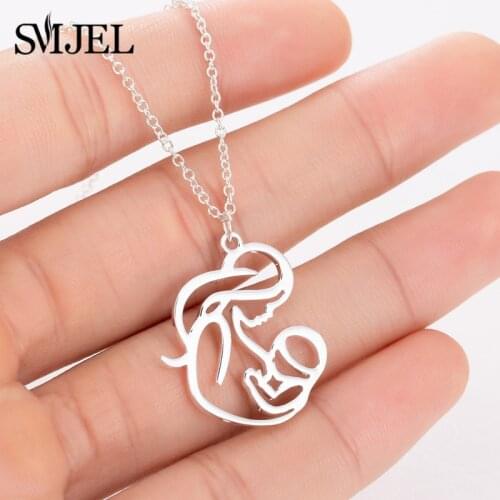 SMJEL Family MUM BABY Stainless Steel Necklace for Women Elegant Mother Necklace Charms Chokers Love Gifts Mom Kids