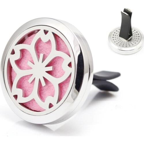 30mm 316L Stainless Steel Lovely Flower Auto Perfume Diffuser Pendant Locket Pendant Car Aromatherapy Essential Oil Diffuser