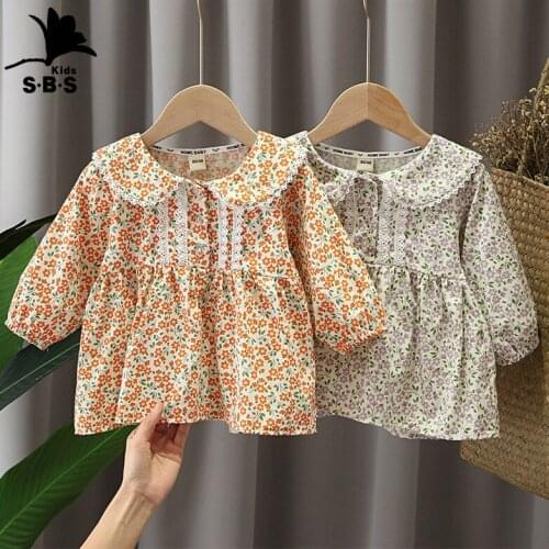 Girls' Shirt Spring New Arrival Korean Style Childrens Fashion Clothes Baby Doll Collar Top Floral Cotton Long-sleeved Shirt