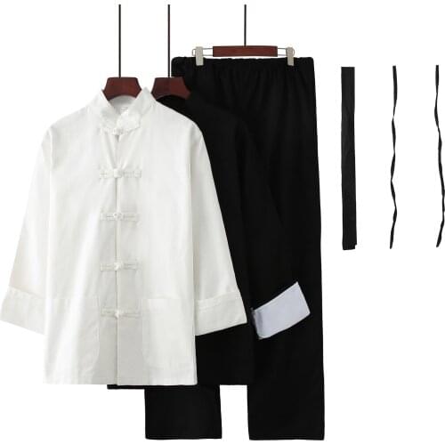 Young Mens White Cotton And Linen Tai Chi Martial Arts Shirt