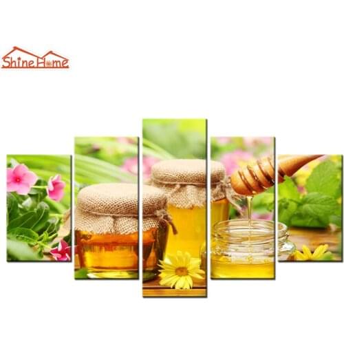 ShineHome-5pcs Canvas Painting Modular Picture Spa Nail Body Salon Yoga Prints Artwork on The Wall Art Deco Massage Oil Flowers