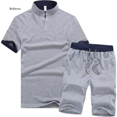 Men Tracksuits Summer Short Sleeve Tee Shirt+Shorts Set Casaul Slim Fit Sporting Suit Mens Masculino Two Pieces Sets Hombre