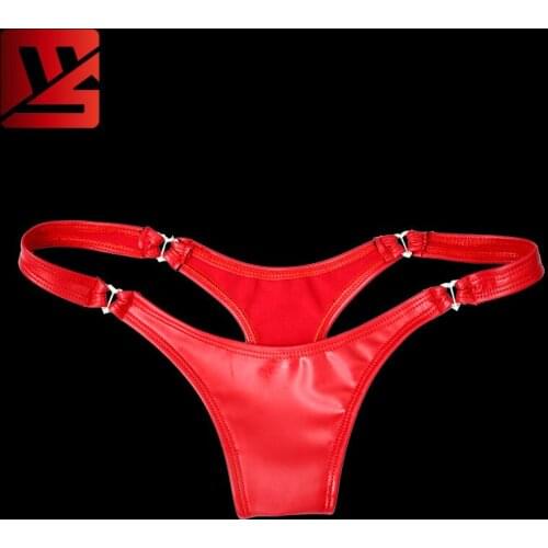 Plus Size Latex Low-Rise G-string Hollow Out Shiny G string Micro Thong Underwear Women T-Back Erotic Lingerie Stage Wear F24