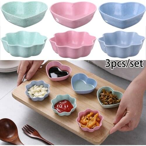3 Pcs Wheat Straw Seasoning Sauce Dish Small Dish Dip Bowl Side Plates Butter Sushi Plate Vinegar Soy Dishes Kitchen Saucer