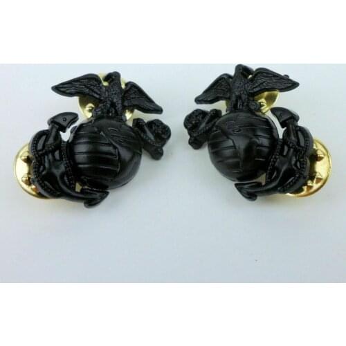 Tomwang2012. Pair Of Us Marine Corps Collar Insignia Badge Usmc Cap Lapel Pins MINI Black
