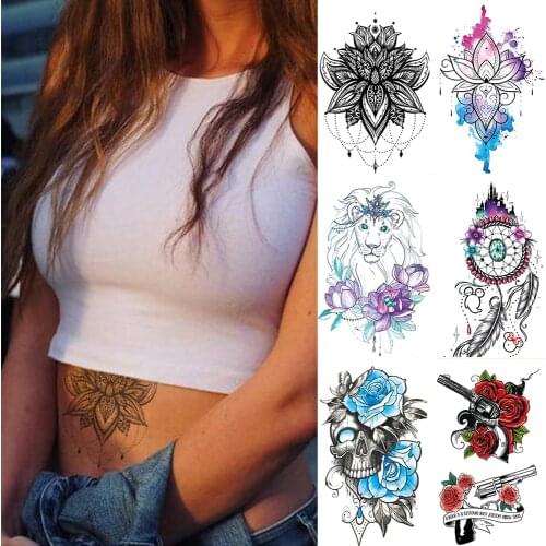 Waterproof Temporary Tattoo Sticker Flower Henna Flash Tattoos Mermaid Rose Totem Body Art Arm Fake Tatoo Women Men
