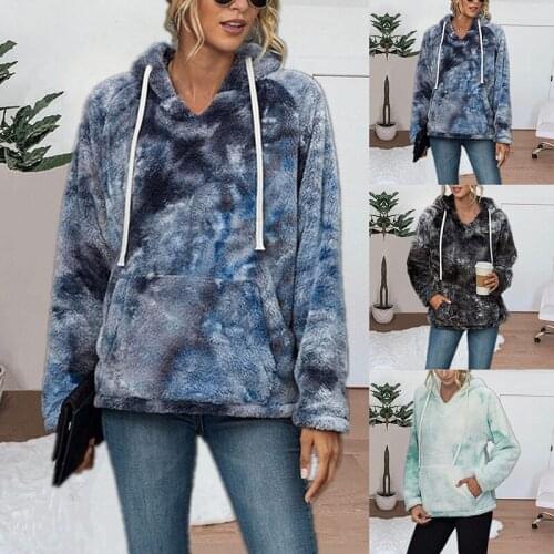 Ladies Fashion Tie Dye Hoodie Women Thick Sweatshirts Girls Autumn Pullover Hoodies Plush Sweatshirt Girls Winter Clothes 2020