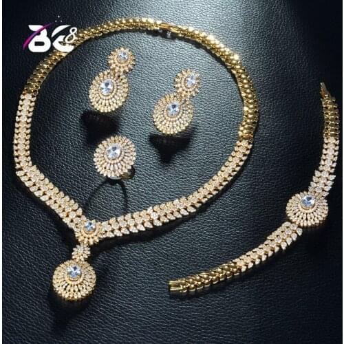 Be 8 Beauty Flower Design Dubai Gold Jewelry Sets for Women Elegent Cubic Zircon Paved Bride 4pcs Wedding Sets Acessories S280