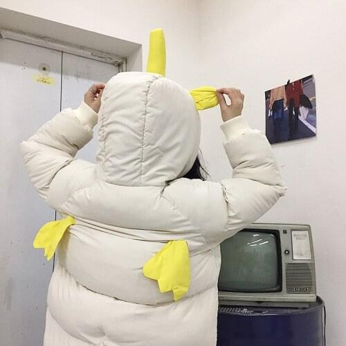 Women Coat Autumn Winter Ins Waving Wings Bubble Coats Couple Thicked Warm Cotton Coats Kawaii Cute BTS Hooded Parkas